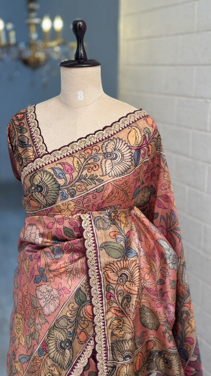 Blended Tussar Kalamkari Designer Saree
