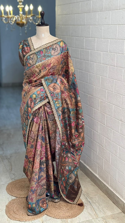 Blended Tussar Kalamkari Designer Saree