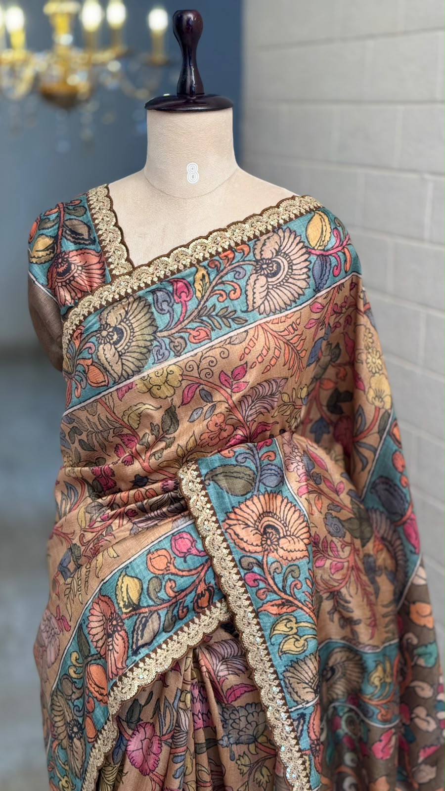 Blended Tussar Kalamkari Designer Saree