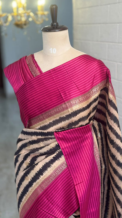 Pure Tussar Horizontal Line Saree