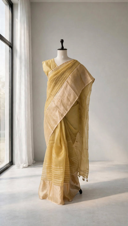 Pure Kora Tissue Fussion Saree