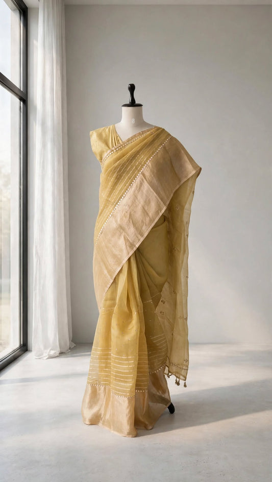 Pure Kora Tissue Fussion Saree
