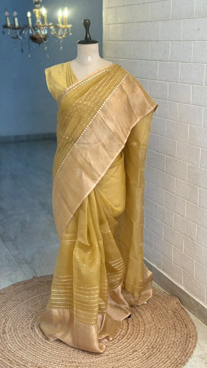 Pure Kora Tissue Fussion Saree