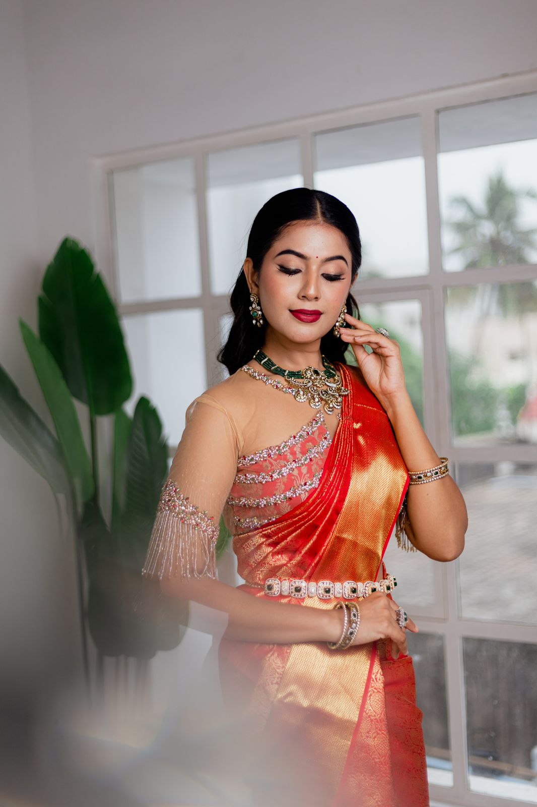 Red Gold Woven Silk
