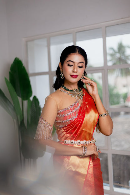 Red Gold Woven Silk
