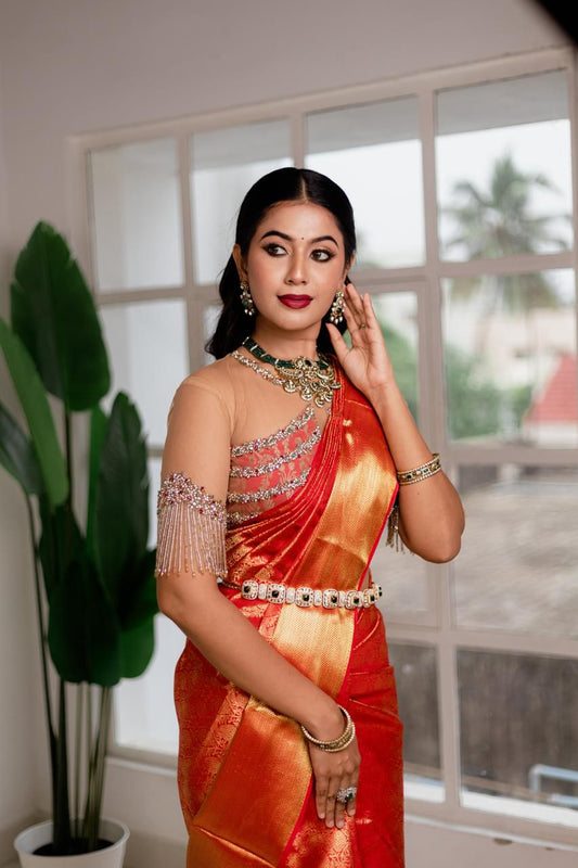 Red Gold Woven Silk