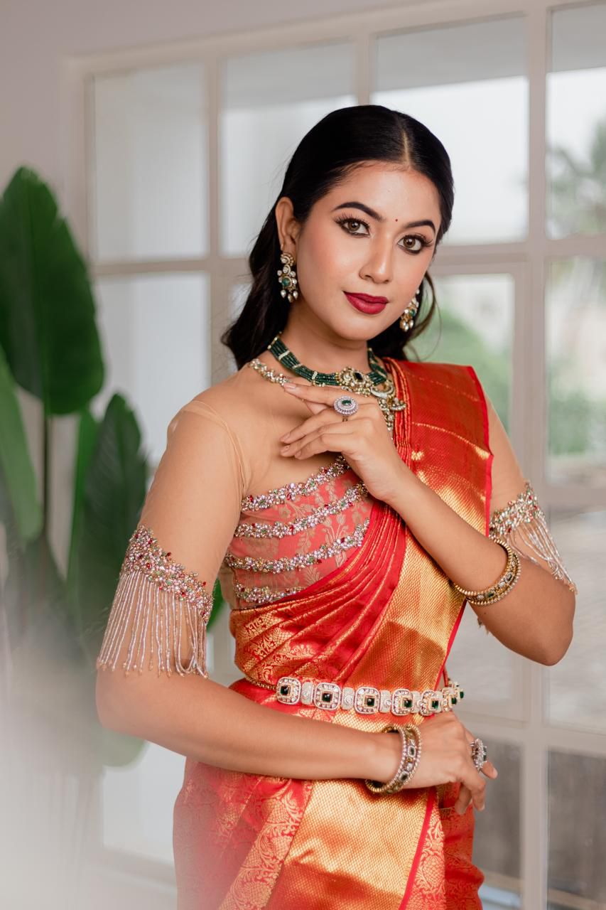 Red Gold Woven Silk
