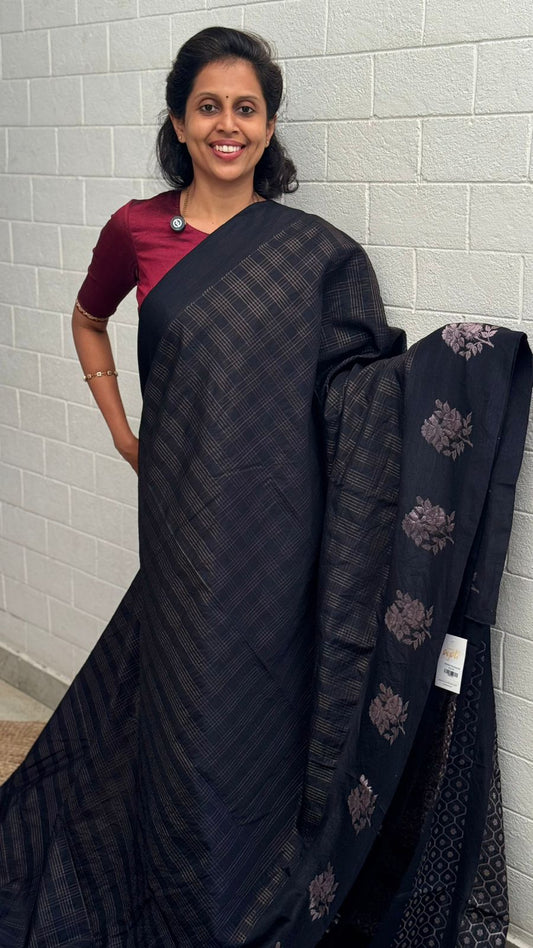 Georgette Checkered Raw Mango Saree