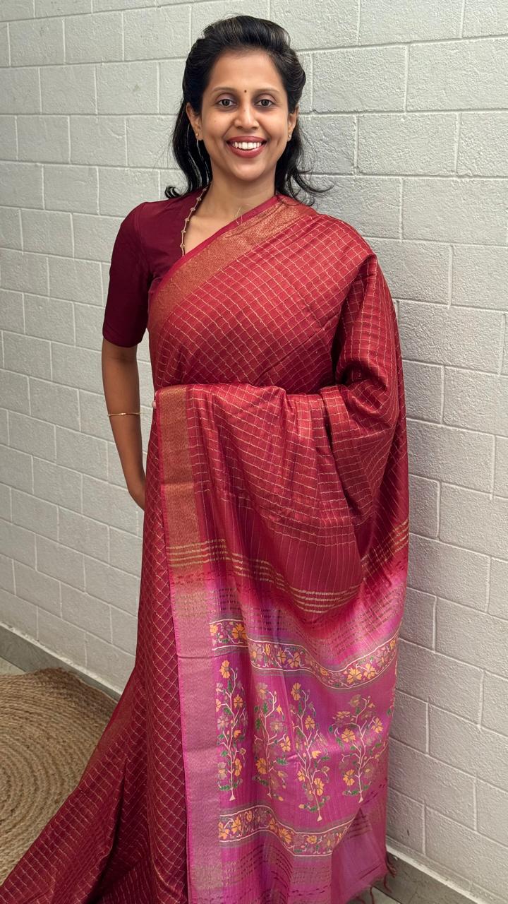 Chanderi Checkered Zari Border