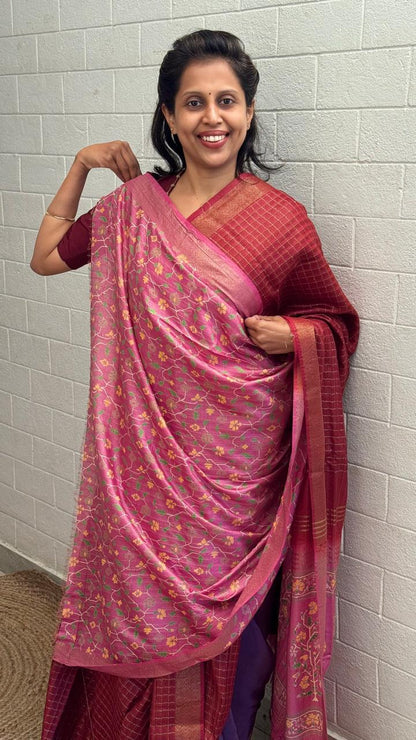 Chanderi Checkered Zari Border