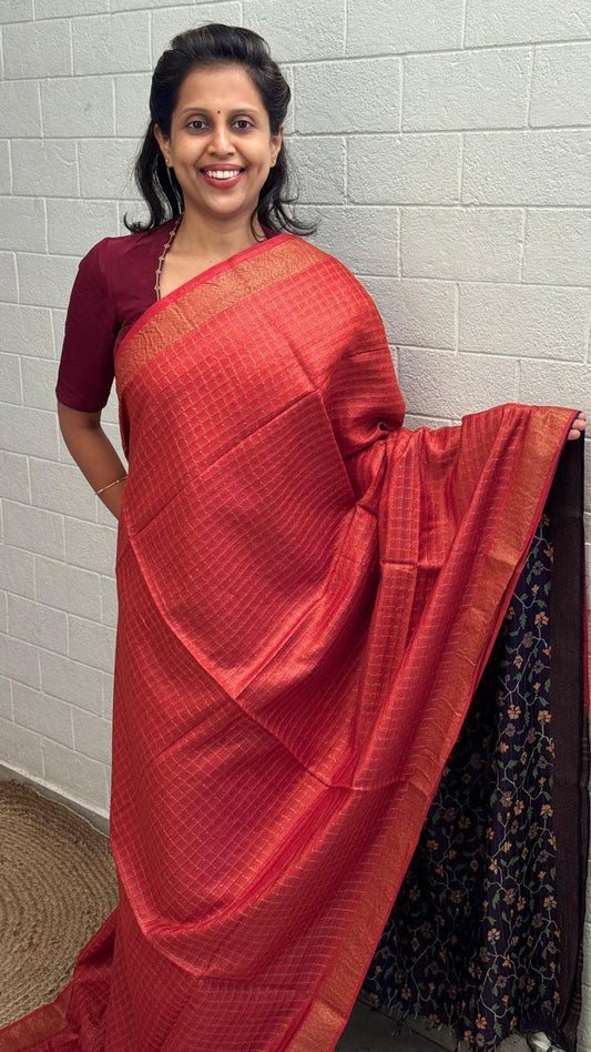 Chanderi Checkered Zari Border