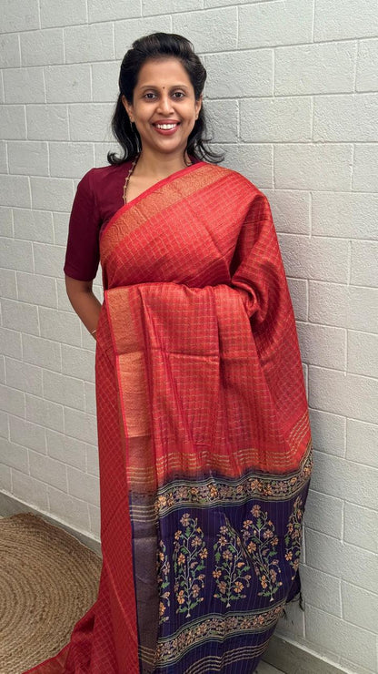 Chanderi Checkered Zari Border