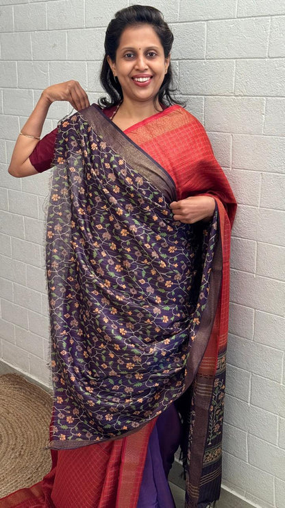 Chanderi Checkered Zari Border