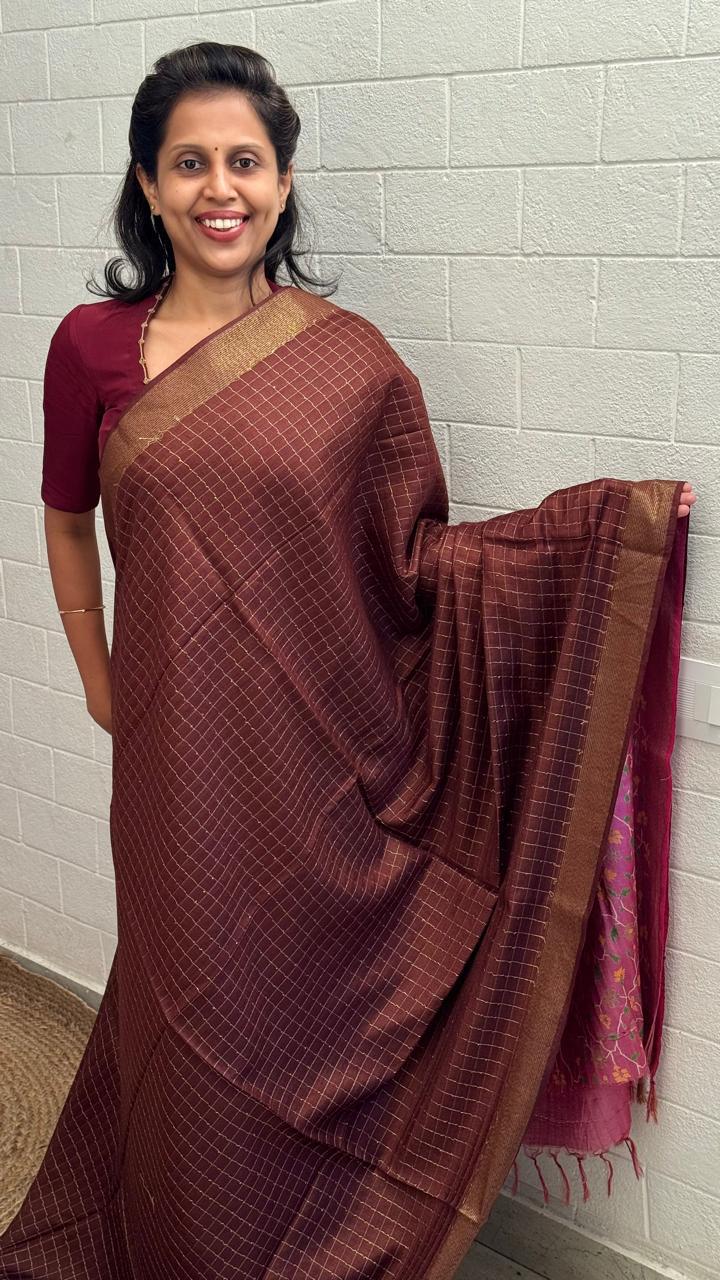 Chanderi Checkered Zari Border