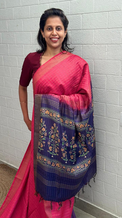 Chanderi Checkered Zari Border