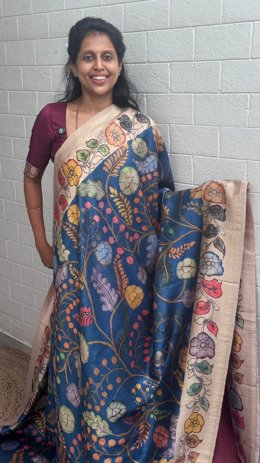 Korean Tussar Kalamkari Saree