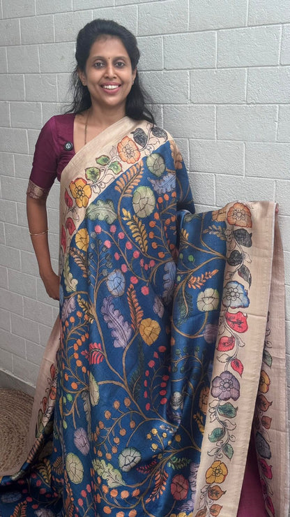 Korean Tussar Kalamkari Saree