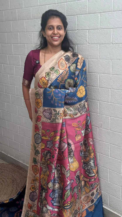 Korean Tussar Kalamkari Saree