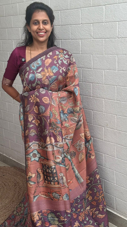 Korean Tussar Kalamkari Saree