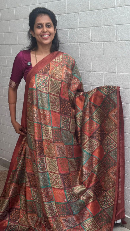 Korean Tussar Kalamkari Saree