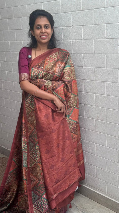 Korean Tussar Kalamkari Saree