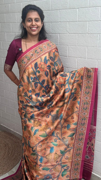 Korean Tussar Kalamkari Saree