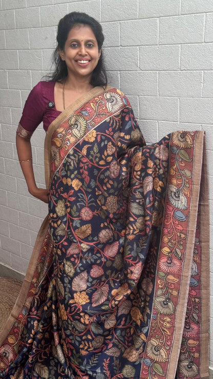 Korean Tussar Kalamkari Saree