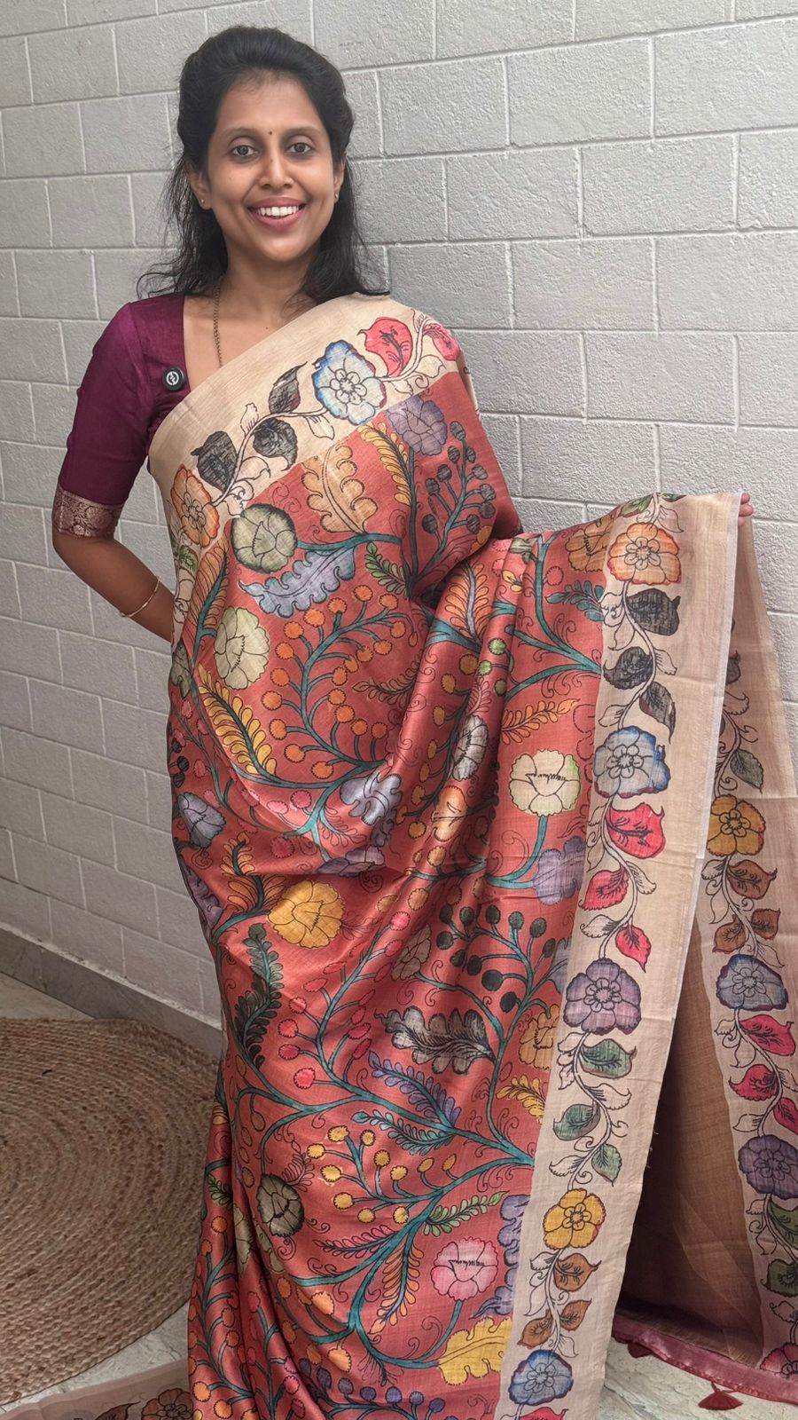 Korean Tussar Kalamkari Saree