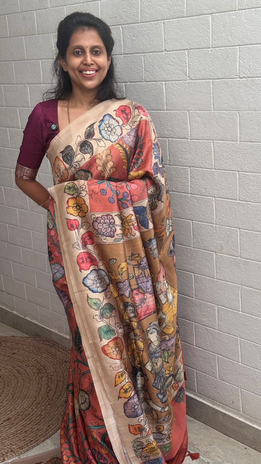 Korean Tussar Kalamkari Saree