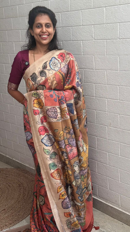 Korean Tussar Kalamkari Saree