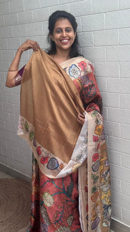 Korean Tussar Kalamkari Saree