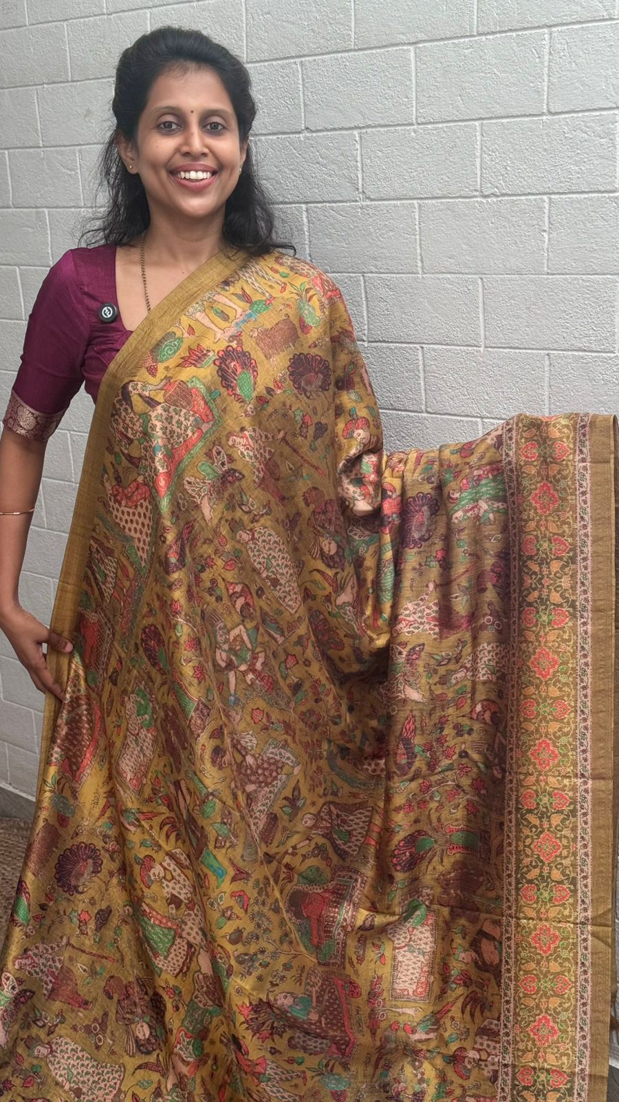 Korean Tussar Kalamkari Saree