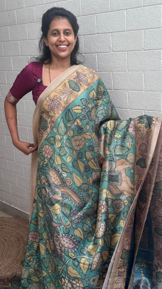 Korean Tussar Kalamkari Saree