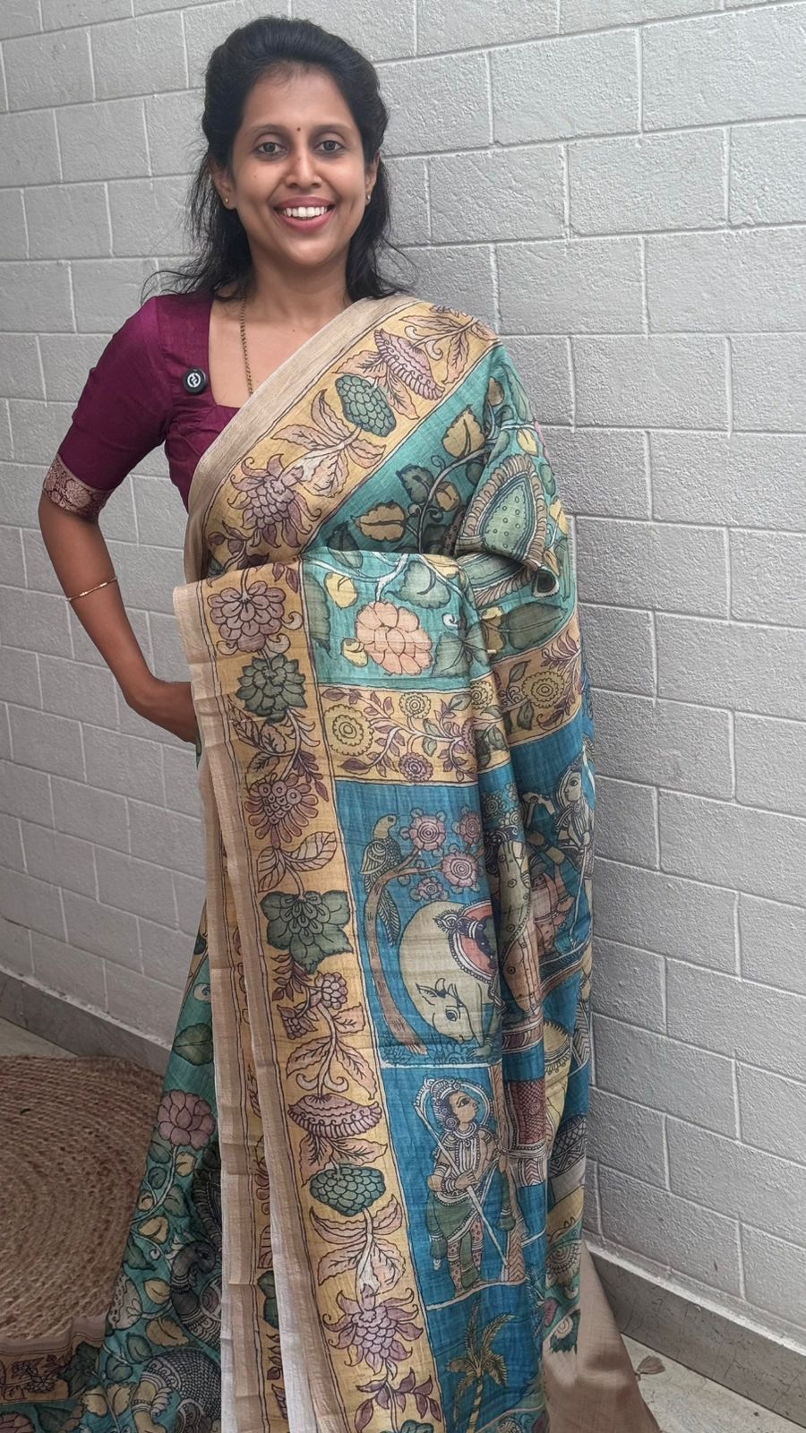 Korean Tussar Kalamkari Saree