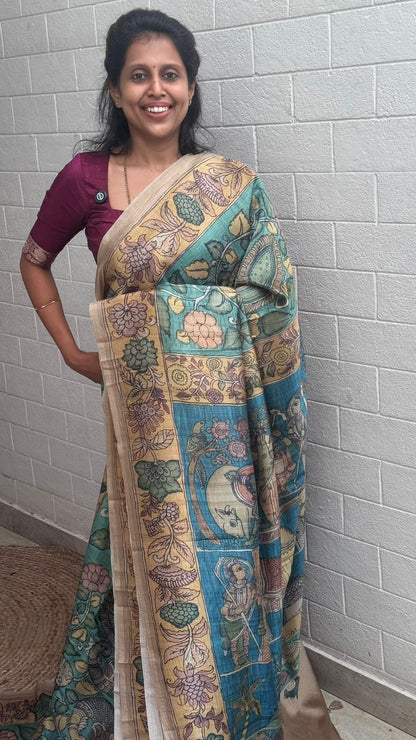 Korean Tussar Kalamkari Saree