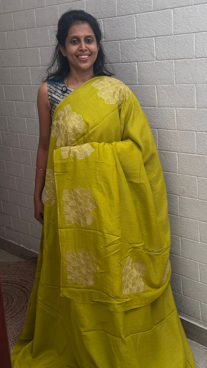 Moonga Tussar Embroidery Saree