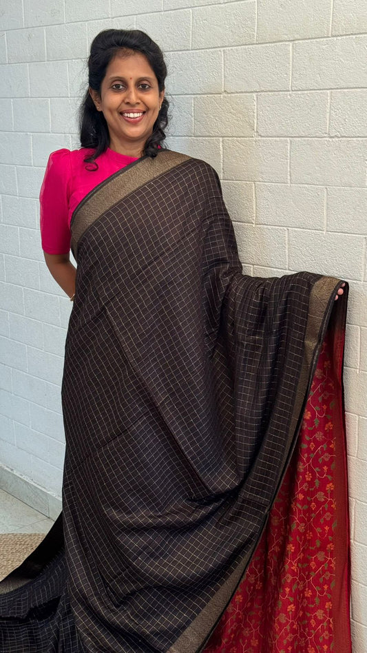 Chanderi Checkered Zari Border Saree