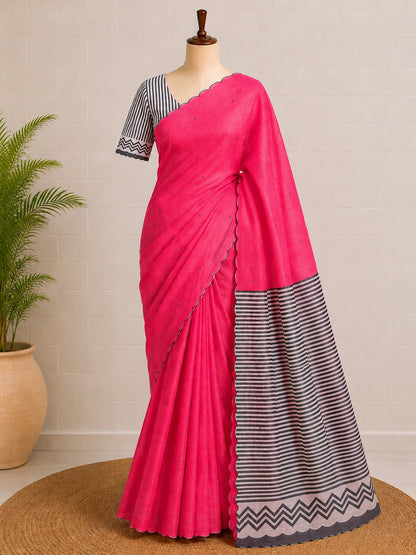 Blended Linen Pink Saree