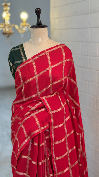 Checks Chanderi Silk Saree