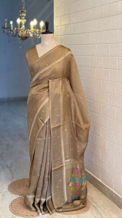 Moonga Tussar Paithani Saree