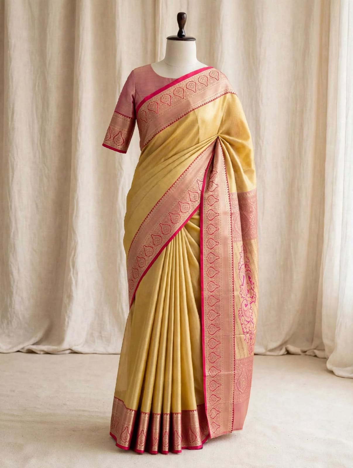 Yellow Pink Tissue Kanjivaram Saree