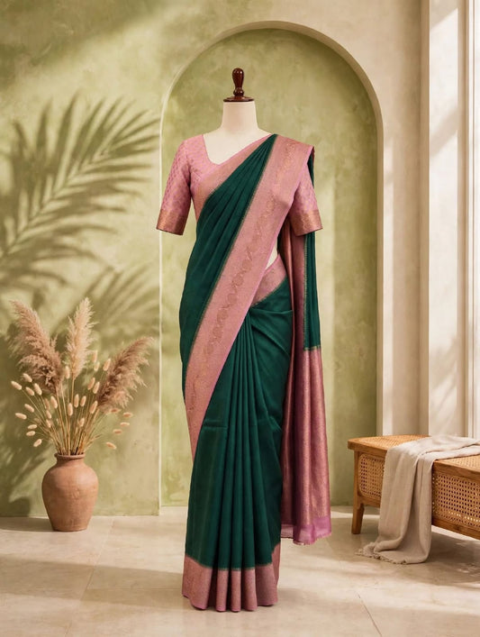 Moonga Tussar Contrast Border Saree