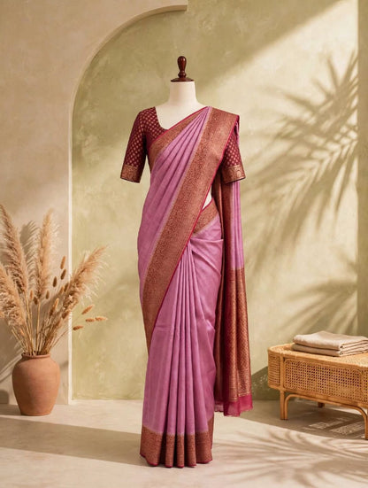 Moonga Tussar Contrast Border Saree