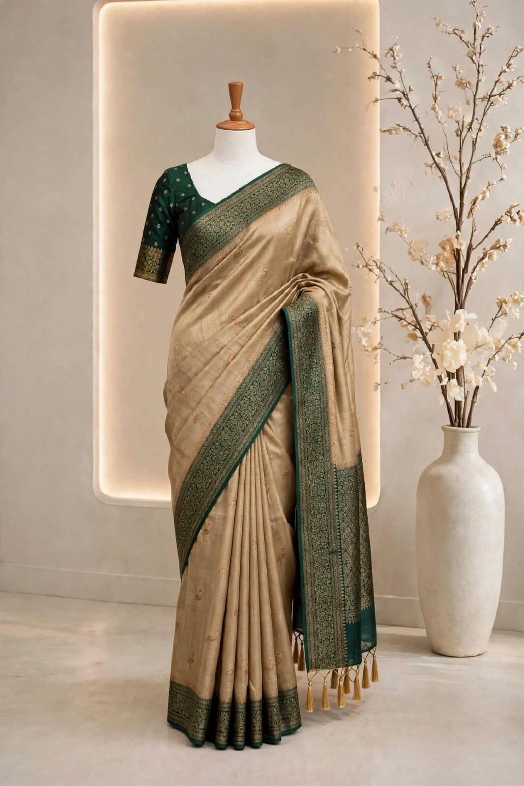 Moonga Tussar Contrast Saree
