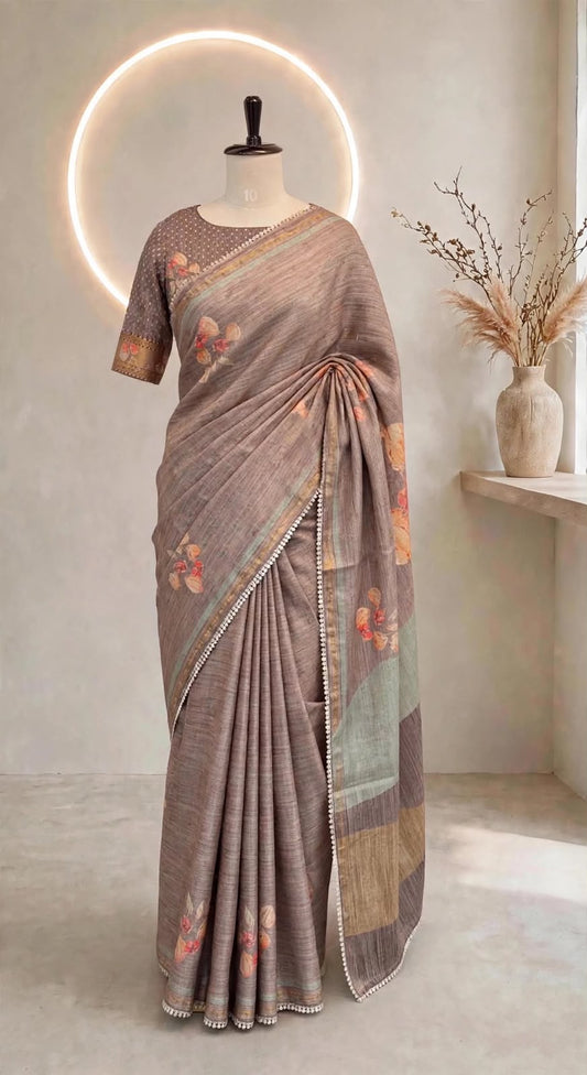 Tissue Mirror Work Saree
