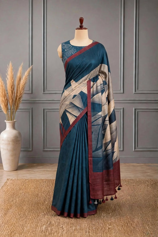 Pure Tussar Print Saree