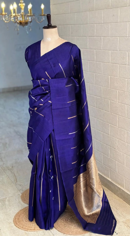 Pure Raw Mango Khatan Sapphire Blue Silk Saree