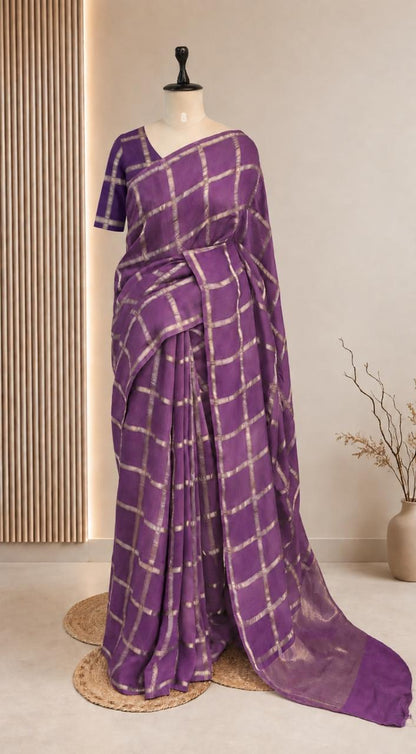 Chanderi Silk Checks Saree