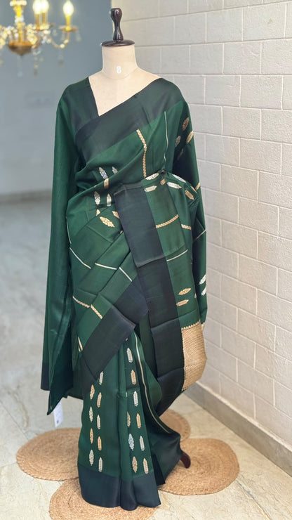 Pure Raw Mango Khatan Silk Green Saree