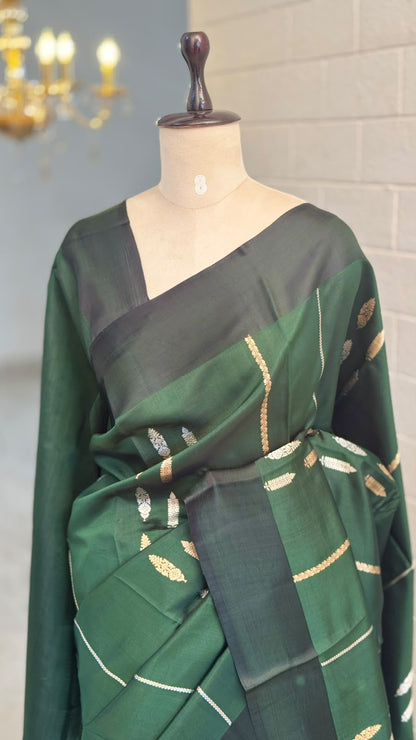 Pure Raw Mango Khatan Silk Green Saree